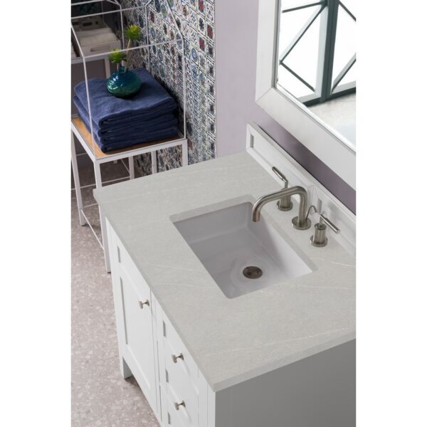 James Martin 527-V36-BW-3EMR Palisades 36 Inch Single Vanity in Bright White with 3 CM Eternal Marfil Quartz Top