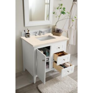 James Martin 527-V36-BW-3EMR Palisades 36 Inch Single Vanity in Bright White with 3 CM Eternal Marfil Quartz Top