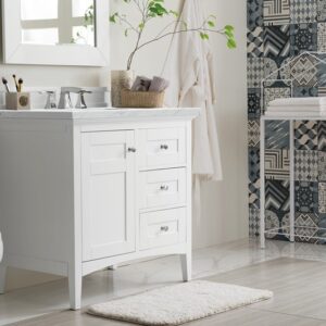 James Martin 527-V36-BW-3ENC Palisades 36 Inch Single Vanity Cabinet with Ethereal Noctis Quartz Top - Bright White