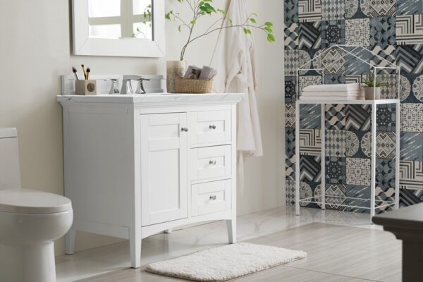 James Martin 527-V36-BW-3ENC Palisades 36 Inch Single Vanity Cabinet with Ethereal Noctis Quartz Top - Bright White