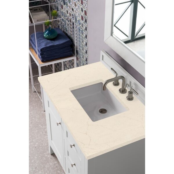 James Martin 527-V36-BW-3ESR Palisades 36 Inch Single Vanity in Bright White with 3 CM Eternal Serena Quartz Top