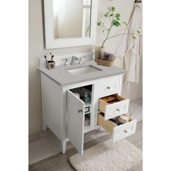 James Martin 527-V36-BW-3ESR Palisades 36 Inch Single Vanity in Bright White with 3 CM Eternal Serena Quartz Top