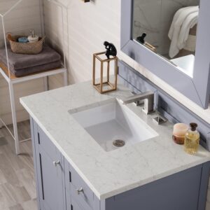 James Martin 527-V36-SL-3EJP Palisades 36 Inch Single Vanity in Silver Gray with 3 cm Eternal Jasmine Pearl Quartz Top with Sink