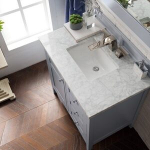 James Martin 527-V36-SL-3CAR Palisades 36 Inch Single Vanity in Silver Gray with 3 cm Carrara Marble Top