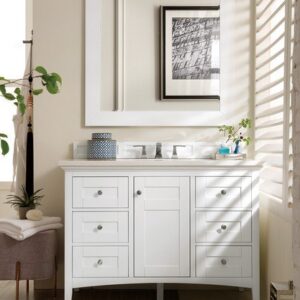 James Martin 527-V48-BW-3CAR Palisades 48 Inch Single Vanity in Bright White with 3 cm Carrara Marble Top