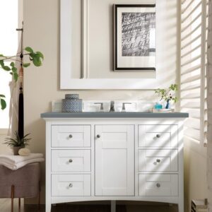 James Martin 527-V48-BW-3CBL Palisades 48 Inch Single Vanity Cabinet with Cala Blue Quartz Top - Bright White