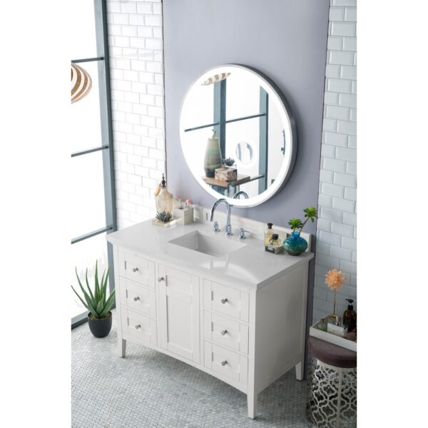 James Martin 527-V48-BW-3WZ Palisades 48 Inch Single Vanity in Bright White with 3cm White Zeus Quartz Top