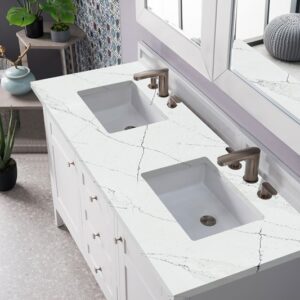 James Martin 527-V60D-BW-3ENC Palisades 60 Inch Double Vanity Cabinet with Ethereal Noctis Quartz Top - Bright White