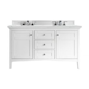 James Martin 527-V60D-BW-3ENC Palisades 60 Inch Double Vanity Cabinet with Ethereal Noctis Quartz Top - Bright White