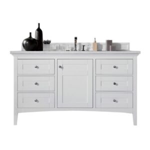 James Martin 527-V60S-BW-3AF Palisades 60 Inch Single Vanity in Bright White with 3 cm Arctic Fall Solid Surface Top