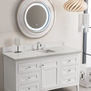 James Martin 527-V60S-BW-3EJP Palisades 60 Inch Single Vanity in Bright White with 3 cm Eternal Jasmine Pearl Quartz Top with Sink