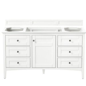 James Martin 527-V60S-BW-3GEX Palisades 60 Inch Single Vanity in Bright White with 3 cm Grey Expo Quartz Top with Sink