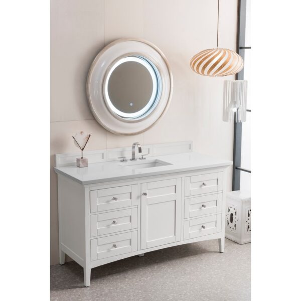 James Martin 527-V60S-BW-3WZ Palisades 60 Inch Single Vanity in Bright White with 3cm White Zeus Quartz Top