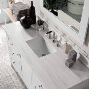 James Martin 527-V60S-BW-3AF Palisades 60 Inch Single Vanity in Bright White with 3 cm Arctic Fall Solid Surface Top