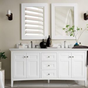 James Martin 527-V72-BW-3CAR Palisades 72 Inch Double Vanity in Bright White with 3 cm Carrara Marble Top