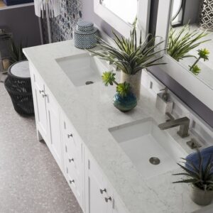 James Martin 527-V72-BW-3EJP Palisades 72 Inch Double Vanity in Bright White with 3 cm Eternal Jasmine Pearl Quartz Top with Sink