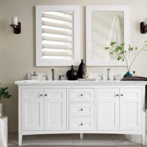 James Martin 527-V72-BW-3ENC Palisades 72 Inch Double Vanity Cabinet with Ethereal Noctis Quartz Top - Bright White