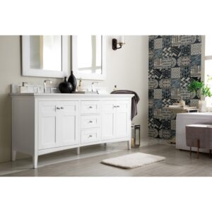 James Martin 527-V72-BW-3WZ Palisades 72 Inch Double Vanity in Bright White with 3cm White Zeus Quartz Top