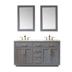 Altair 531060-CA Ivy 60 Inch Double Sink Bathroom Vanity Set with Carrara White Marble Countertop and Mirror