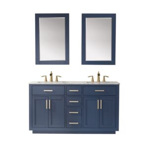 Altair 531060-CA Ivy 60 Inch Double Sink Bathroom Vanity Set with Carrara White Marble Countertop and Mirror