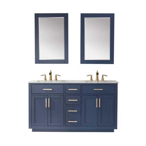 Altair 531060-CA Ivy 60 Inch Double Sink Bathroom Vanity Set with Carrara White Marble Countertop and Mirror