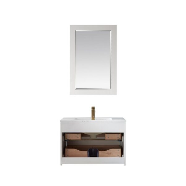 Altair 534030-WH-AW Morgan 30 Inch Single Sink Bathroom Vanity Set with Composite Carrara White Stone Countertop and Mirror