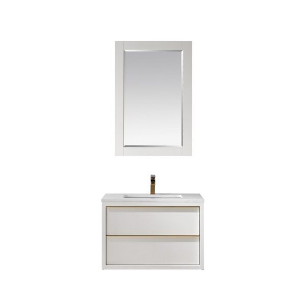 Altair 534030-WH-AW Morgan 30 Inch Single Sink Bathroom Vanity Set with Composite Carrara White Stone Countertop and Mirror