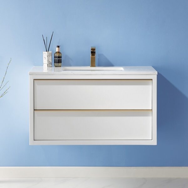 Altair 534036-WH-AW-NM Morgan 36 Inch Single Sink Bathroom Vanity with Composite Carrara White Stone Countertop