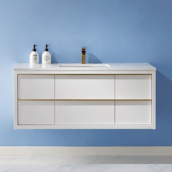 Altair 534048-WH-AW-NM Morgan 48 Inch Single Sink Bathroom Vanity with Composite Carrara White Stone Countertop