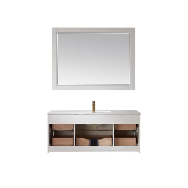 Altair 534048-WH-AW Morgan 48 Inch Single Sink Bathroom Vanity Set with Composite Carrara White Stone Countertop and Mirror