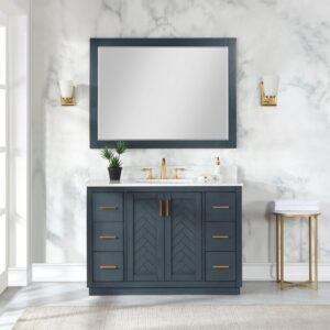 Altair 535048-MIR-CB Maribella 48 Inch Rectangular Bathroom Wood Framed Wall Mirror - Classical Blue