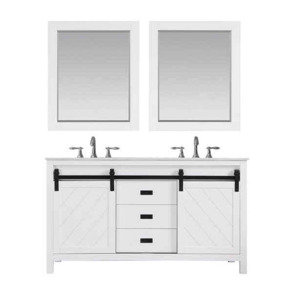 Altair 536060-CA Kinsley 60 Inch Double Sink Bathroom Vanity Set with Carrara White Marble Countertop and Mirror