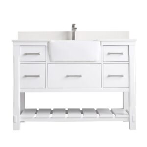 Altair 537048-AW-NM Georgia 48 Inch Single Sink Bathroom Vanity with Composite Carrara White Stone Top and White Farmhouse Basin