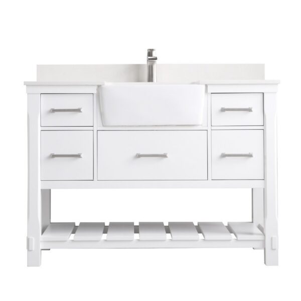 Altair 537048-AW-NM Georgia 48 Inch Single Sink Bathroom Vanity with Composite Carrara White Stone Top and White Farmhouse Basin