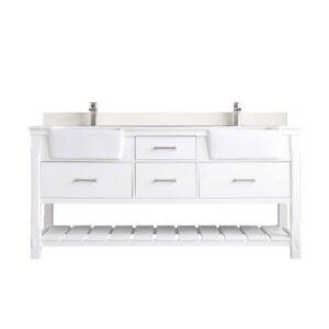 Altair 537072-AW-NM Georgia 72 Inch Double Sink Bathroom Vanity with Composite Carrara White Stone Top and White Farmhouse Basin