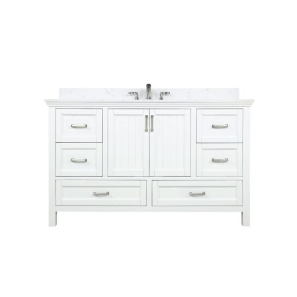 Altair 538060S-AW-NM Isla 60 Inch Single Sink Bathroom Vanity Set and Composite Carrara White Stone Countertop without Mirror