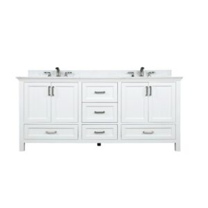 Altair 538072-AW-NM Isla 72 Inch Double Sink Bathroom Vanity Set and Composite Carrara White Stone Countertop without Mirror