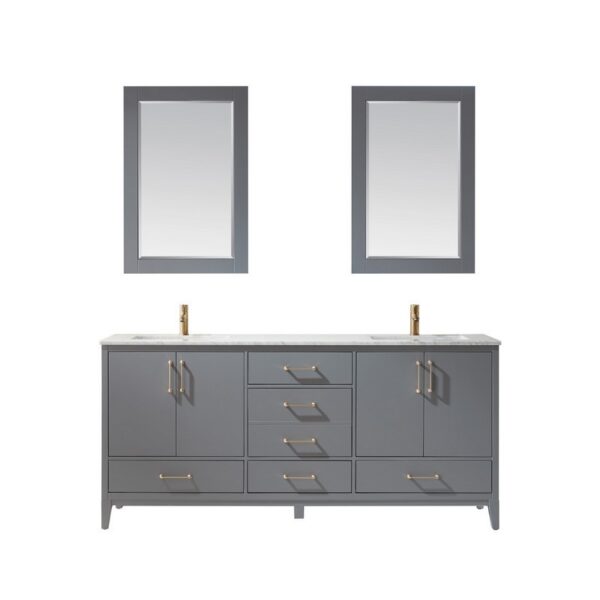 Altair 541072-CA Sutton 72 Inch Double Sink Bathroom Vanity Set with Carrara White Marble Countertop and Mirror