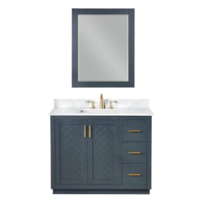 Altair 543042-GW Gazsi 42 Inch Freestanding Single Bathroom Vanity Set with Grain White Composite Stone Countertop and Mirror