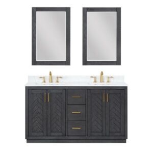 Altair 543060-GW Gazsi 60 Inch Double Sink Bathroom Vanity with Grain White Composite Stone Countertop