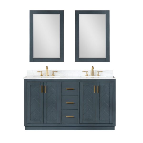 Altair 543060-GW Gazsi 60 Inch Double Sink Bathroom Vanity with Grain White Composite Stone Countertop