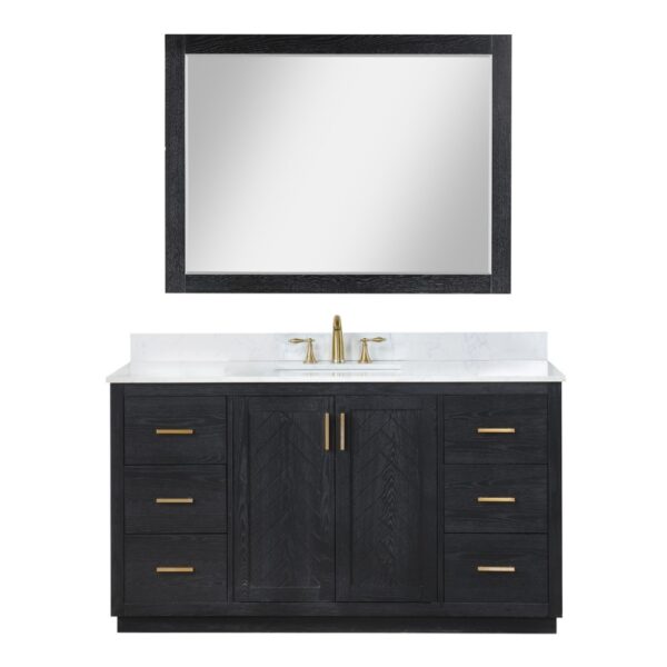 Altair 543060S-GW Gazsi 60 Inch Freestanding Single Bathroom Vanity Set with Grain White Composite Stone Countertop and Mirror