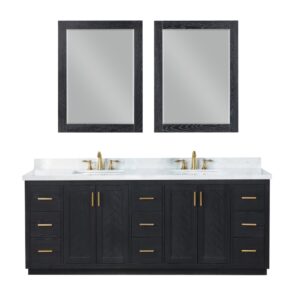 Altair 543084-GW Gazsi 84 Inch Freestanding Double Bathroom Vanity Set with Grain White Composite Stone Countertop and Mirror