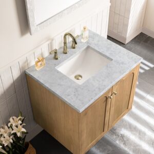 James Martin 545-V30-LNO-3CAR Laurent 30 Inch Light Natural Oak Single Sink Vanity with 3 cm Carrara Marble Top