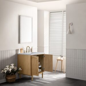 James Martin 545-V30-LNO-3CAR Laurent 30 Inch Light Natural Oak Single Sink Vanity with 3 cm Carrara Marble Top