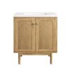 James Martin 545-V30-LNO-3WZ Laurent 30 Inch Single Vanity in Light Natural Oak with 3cm White Zeus Top