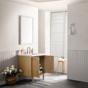 James Martin 545-V30-LNO-3WZ Laurent 30 Inch Single Vanity in Light Natural Oak with 3cm White Zeus Top