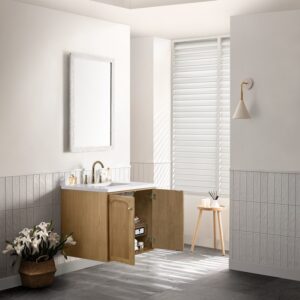 James Martin 545-V30-LNO-3WZ Laurent 30 Inch Single Vanity in Light Natural Oak with 3cm White Zeus Top