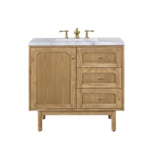 James Martin 545-V36-LNO-3CAR Laurent 36 Inch Light Natural Oak Single Sink Vanity with 3 cm Carrara Marble Top