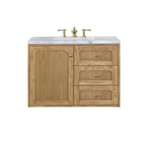 James Martin 545-V36-LNO-3CAR Laurent 36 Inch Light Natural Oak Single Sink Vanity with 3 cm Carrara Marble Top